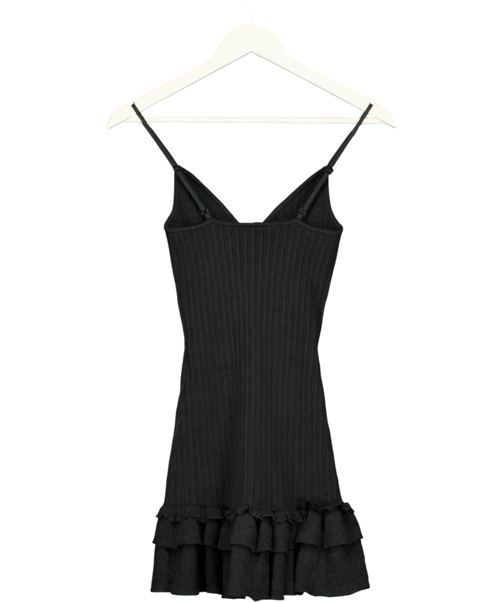 SKIMS Black Sheer Knit Ruffle Mini Dress Onyx UK XS