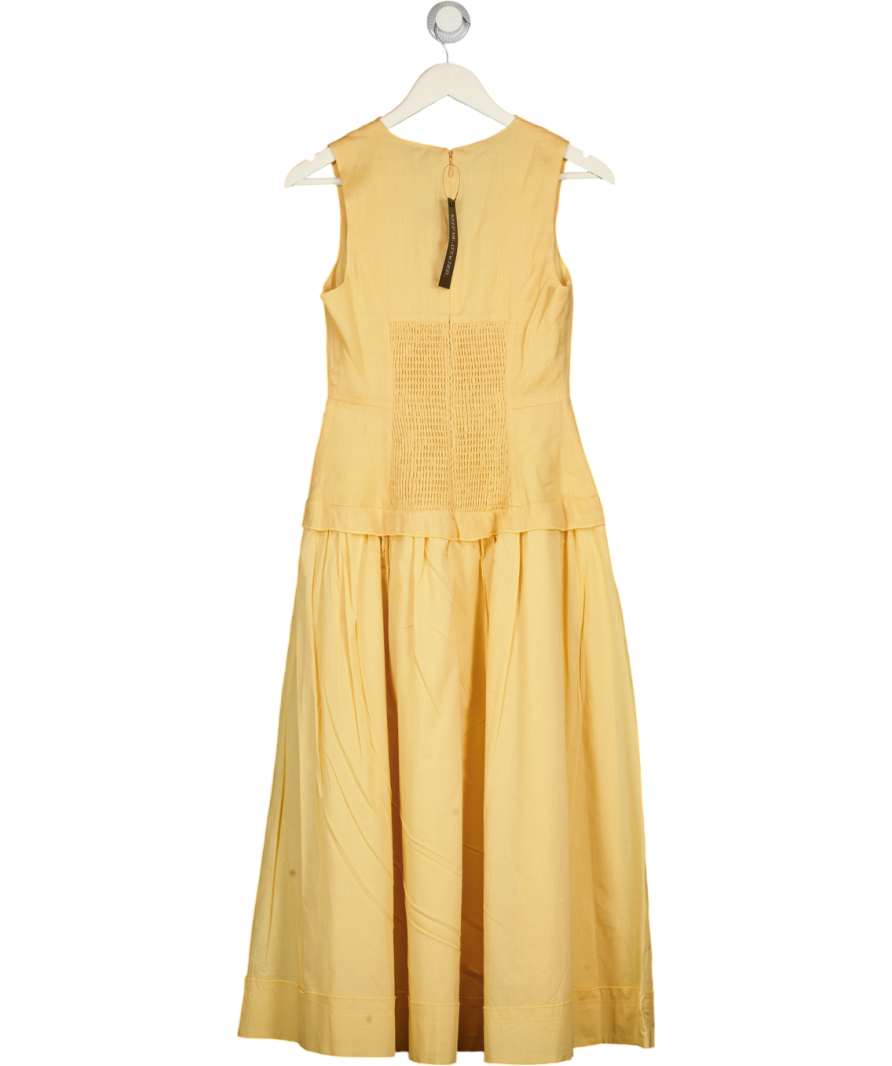 MINT VELVET Yellow Ramie Drop Waist Midi Dress With Scalloped Neckline UK 6