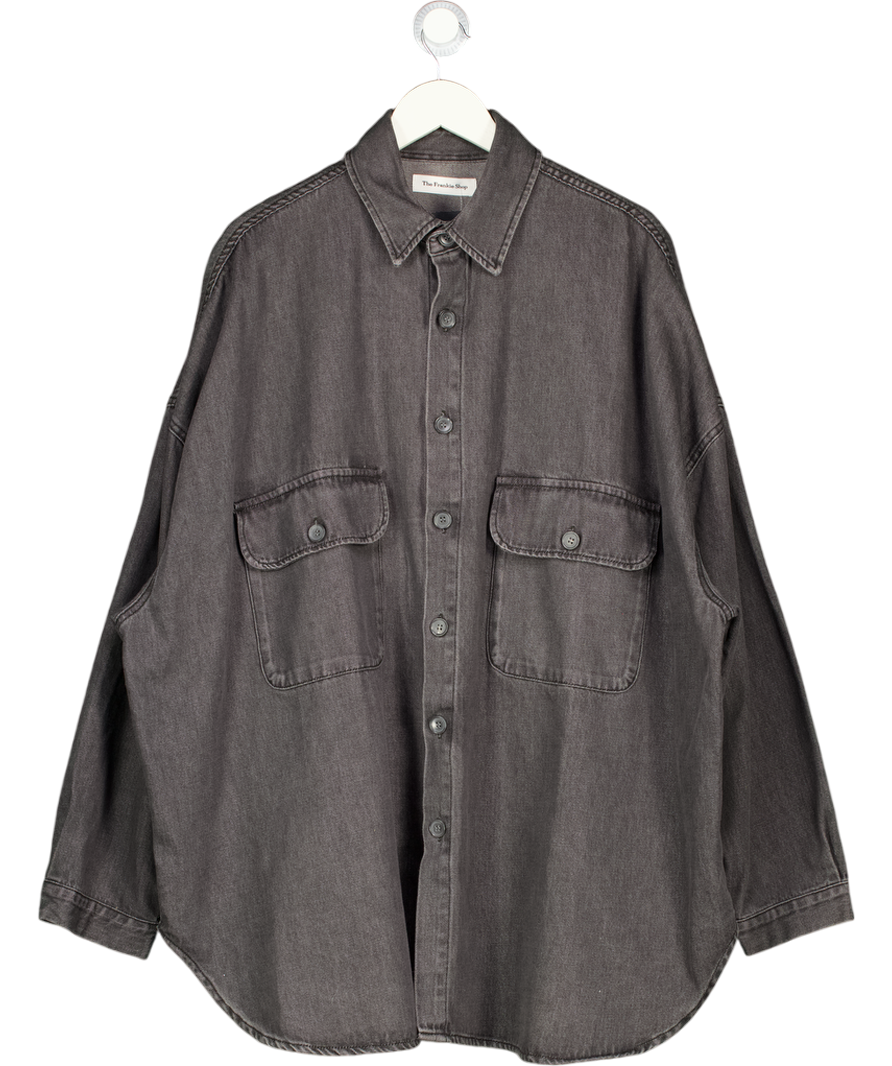 The Frankie Shop Grey Wash Denim Dallas Oversized Denim Shirt UK XS/S