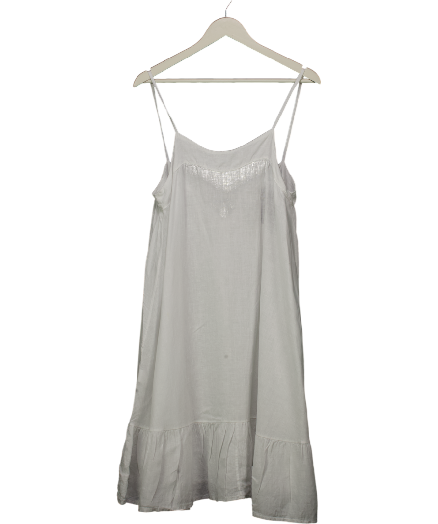 100% Lino White Linen Frill Hem Midi Dress UK 6
