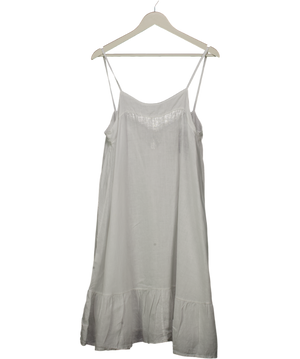 100% Lino White Linen Frill Hem Midi Dress UK 6