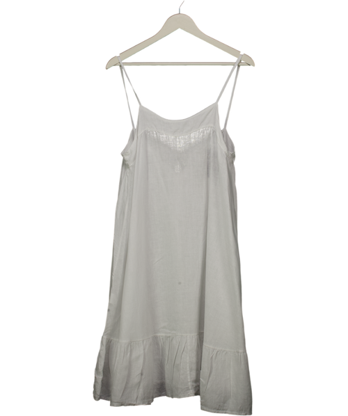 100% Lino White Linen Frill Hem Midi Dress UK 6