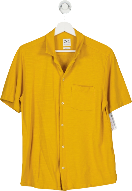 ZARA Yellow Comfort Fit Button Front Polo Shirt UK M