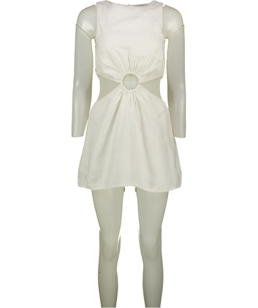 ONE MILE White Linen Lined Cut-out Mini Dress UK 6