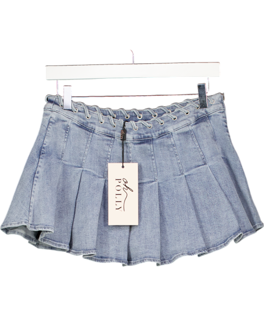 Oh Polly Blue Laika Low-rise Pleated Mini Skirt UK 10