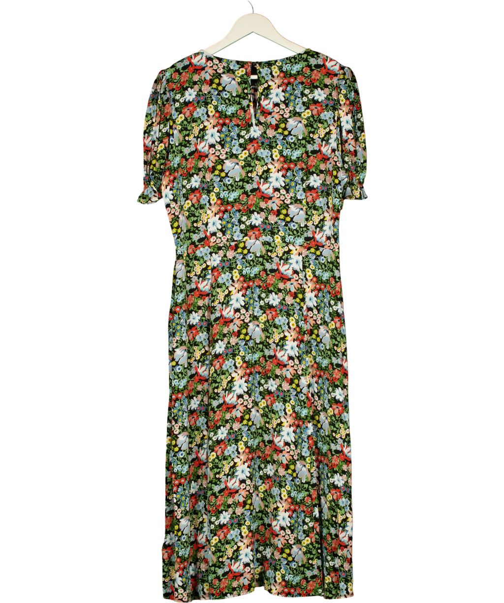 M&S X Ghost Black / Multi Floral Midi Dress UK 16