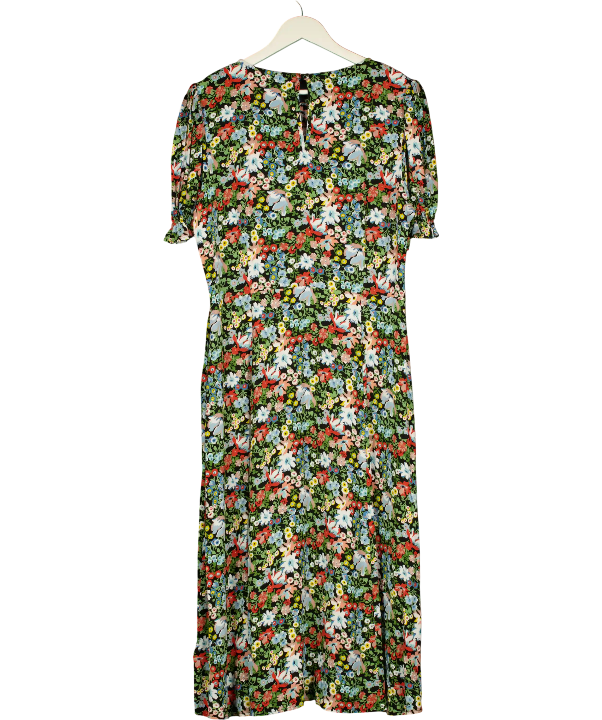 M&S X Ghost Black / Multi Floral Midi Dress UK 16