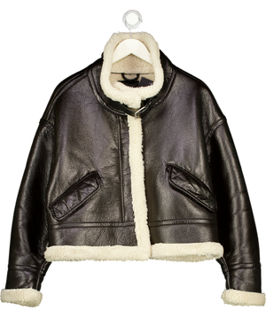 ZARA Dark Brown Faux Shearling Funnel Neck Jacket UK L