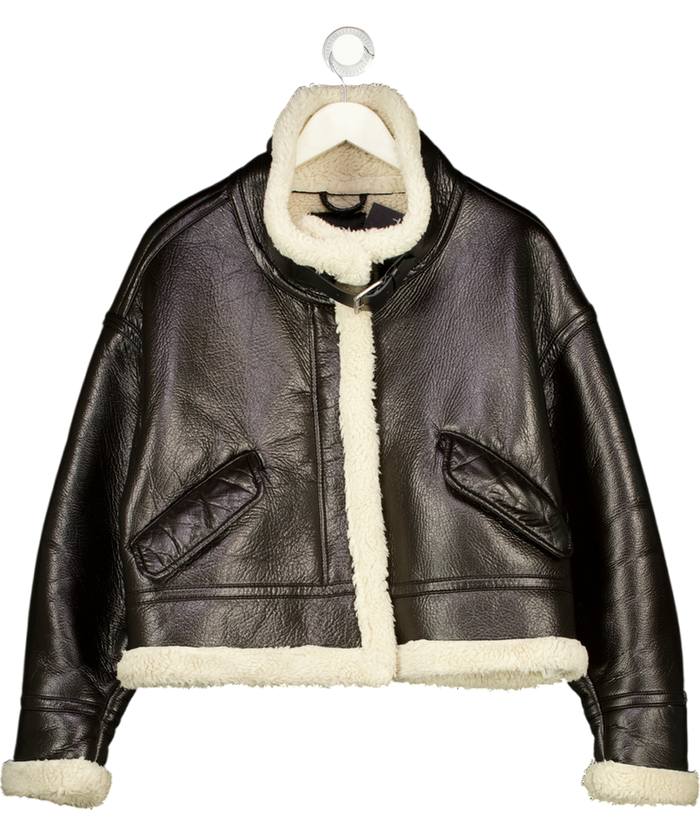 ZARA Dark Brown Faux Shearling Funnel Neck Jacket UK L