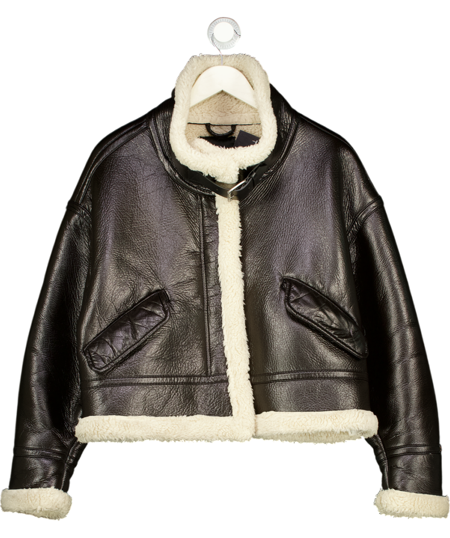 ZARA Dark Brown Faux Shearling Funnel Neck Jacket UK L