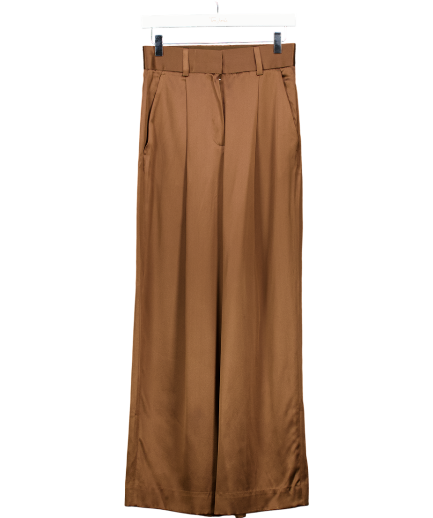 LilySilk Chocolate Brown High-waisted Wide Leg Dense Silk Pants - Breen UK 6