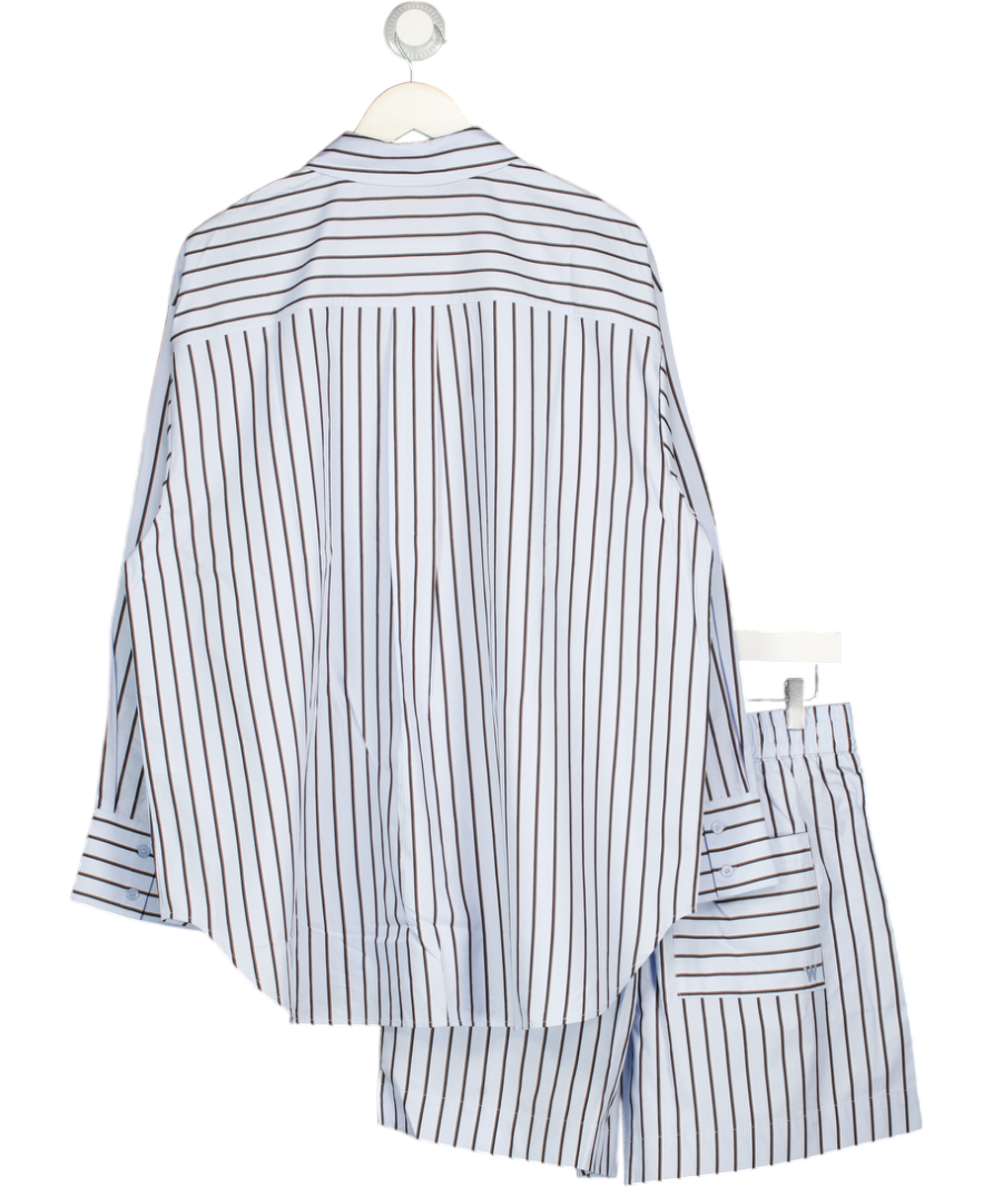 WHISTLES 2-piece Blue Stripe Blue Cotton Poplin Stripe Oversize Shirt & Shorts Set UK 12