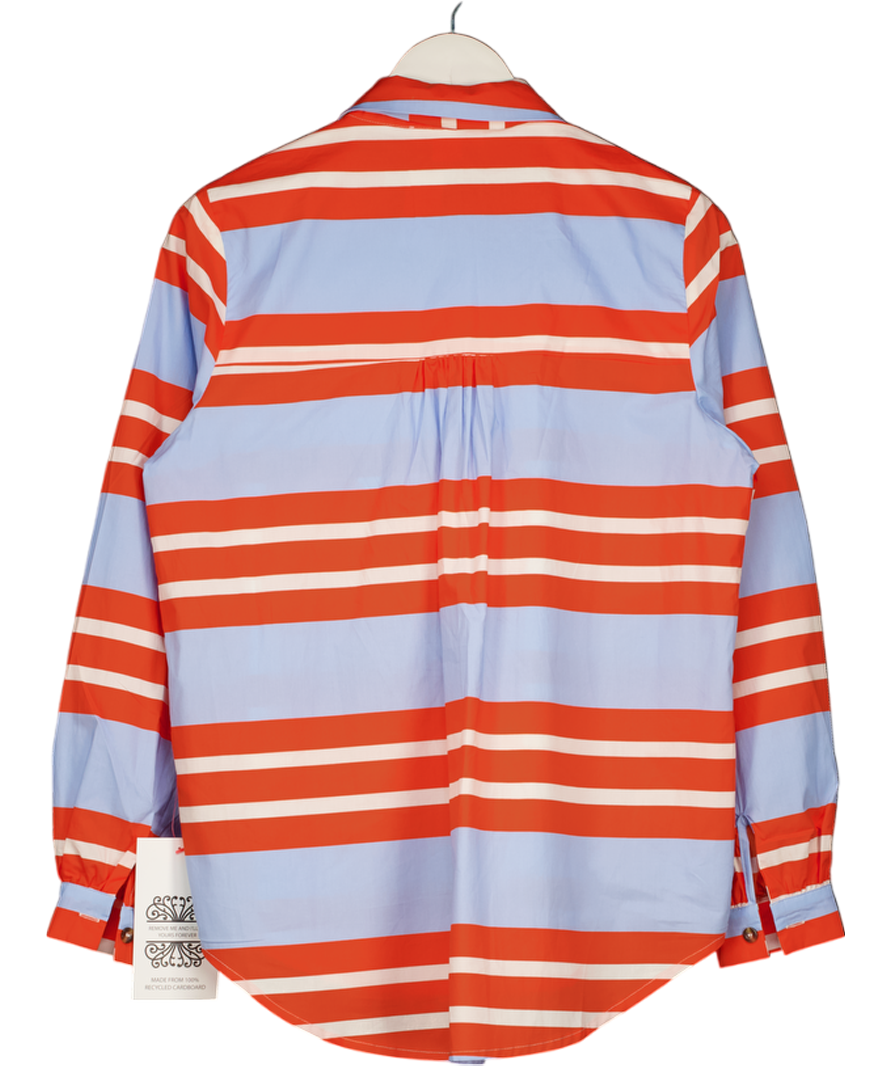 NEVER FULLY DRESSED Orange / Blue Pure Cotton Striped Bow Tie Neck Relaxed Shirt UK 8