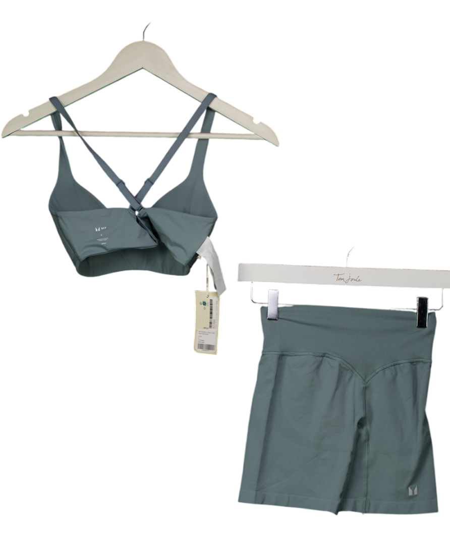 My Protein Blue Tempo Twist Back Sports Bra And Shorts UK S