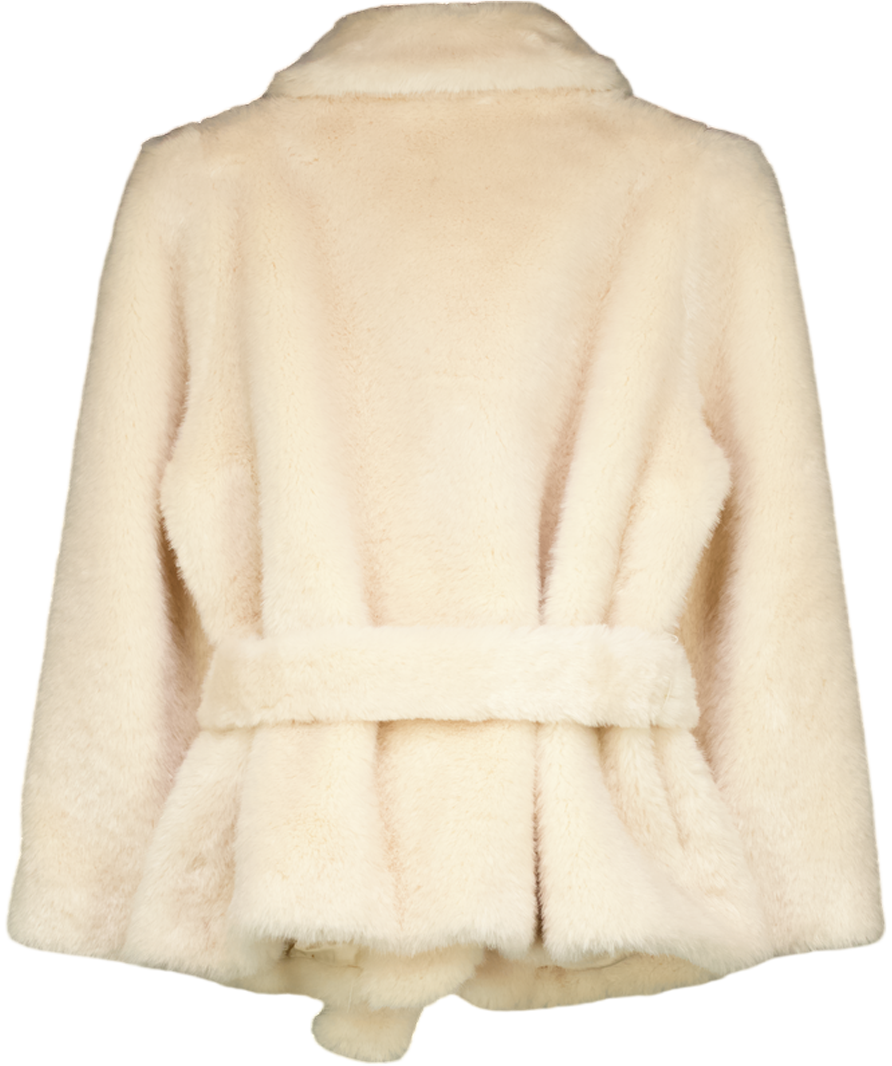 ZARA Cream Faux Fur Belted Coat Zw Collection UK L