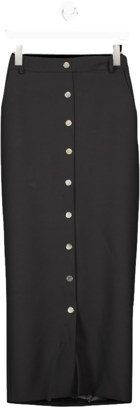 Karen Millen Black Petite Compact Stretch Popper Detail Midi Skirt UK 4