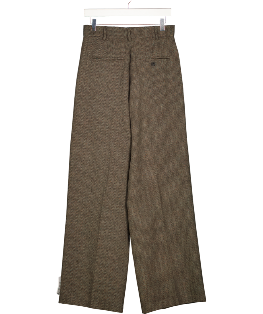 TOPSHOP Brown High Waisted Two Pleat Herringbone Pleated Front Trouser UK 10