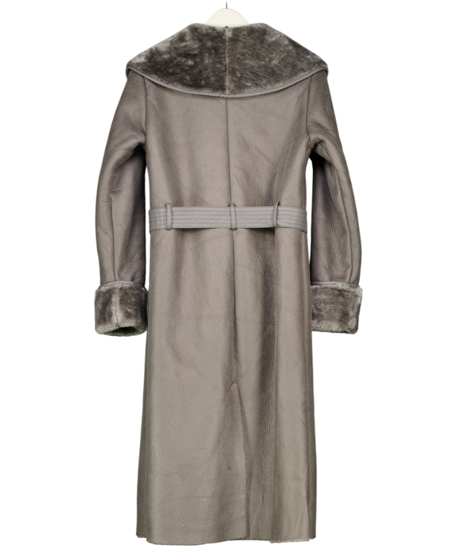 River Island Grey Belted Shearling Trench Coat UK 10