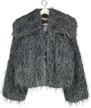 FREE PEOPLE Moonlight Glam Faux Fur Jacket In Grey Blue UK L