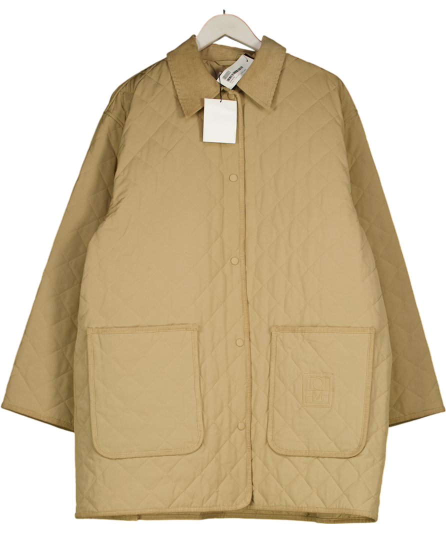 Totême Beige Oversized Quilted Logo Pocket Barn Jacket UK M