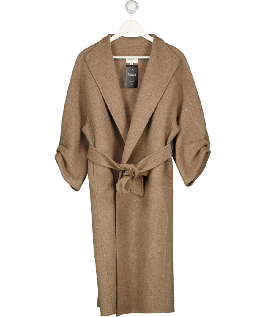 JOVONNA LONDON Beige Taupe Belted Handmade Wool Blend Coat UK XS