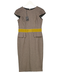 NEXT Brown / Olive Green Velvet Bow Front Pencil Dress UK 10