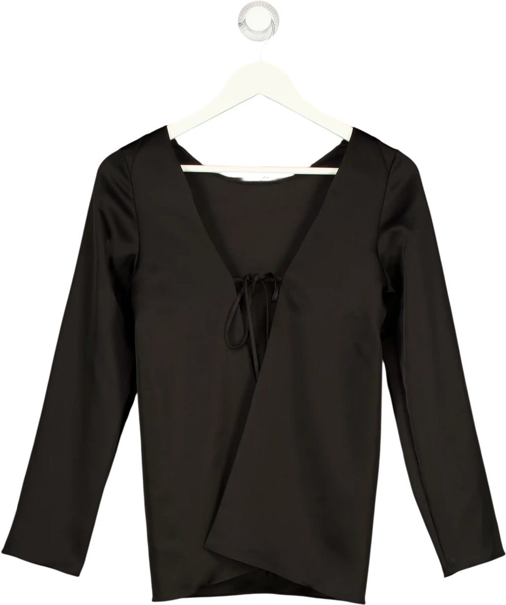 LESET Black Triacetate Tie Back Long Sleeve Top UK S