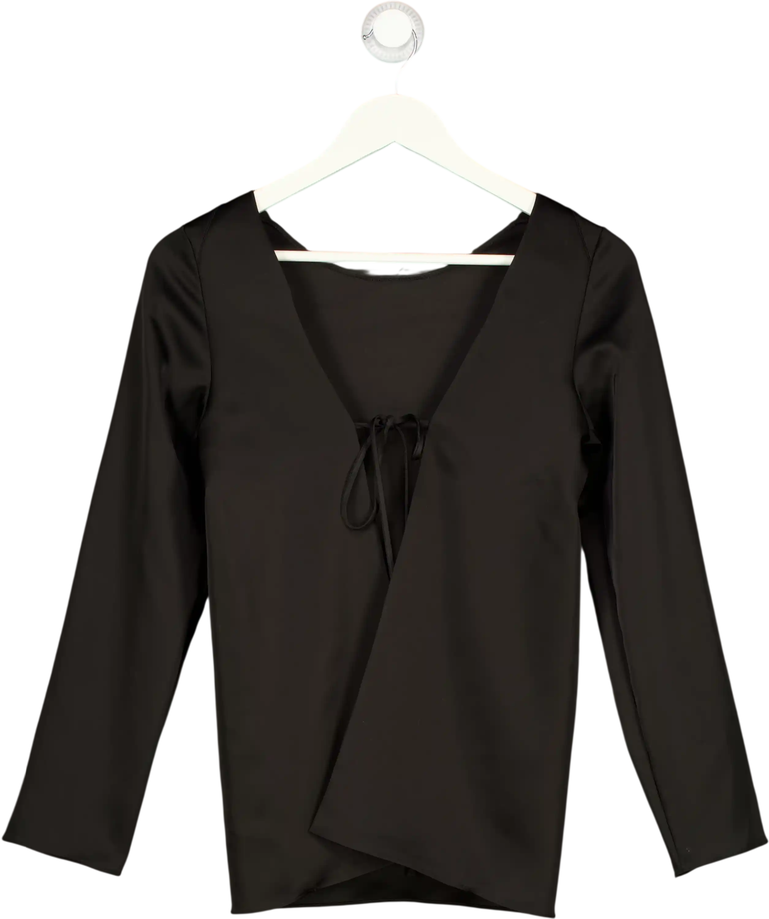 LESET Black Triacetate Tie Back Long Sleeve Top UK S