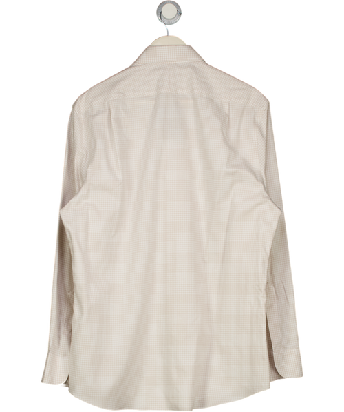 CHARLES TYRWHITT Beige Mini Check Non-iron Cotton Linen Blend Slim Fit Shirt UK L