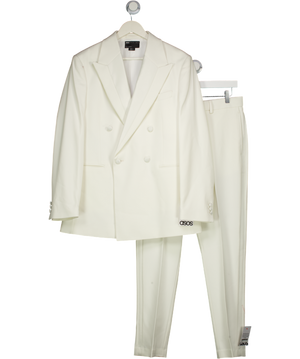 ASOS Slim Double Breasted Tuxedo 40" And Slim Trousers  With Satin Detail In Ivory Cream W32