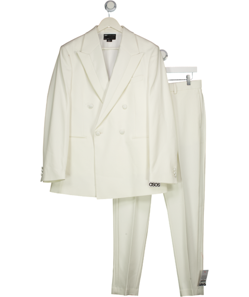 ASOS Slim Double Breasted Tuxedo 40" And Slim Trousers  With Satin Detail In Ivory Cream W32