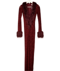 MISS CIRCLE Burgundy Red Leopard Burnout Velvet Mesh Maxi Dress UK XS