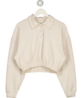 AMERICAN VINTAGE Cream Textured Button Collared Polo Top UK S