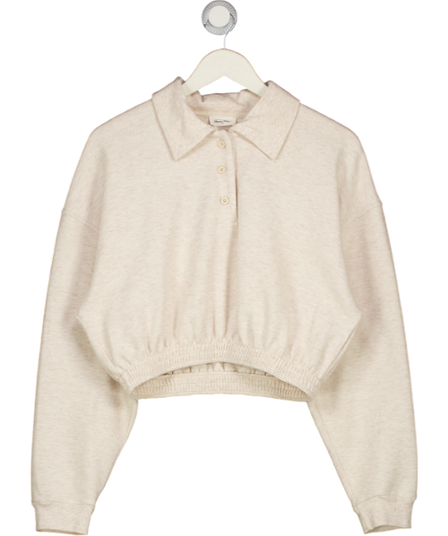 AMERICAN VINTAGE Cream Textured Button Collared Polo Top UK S
