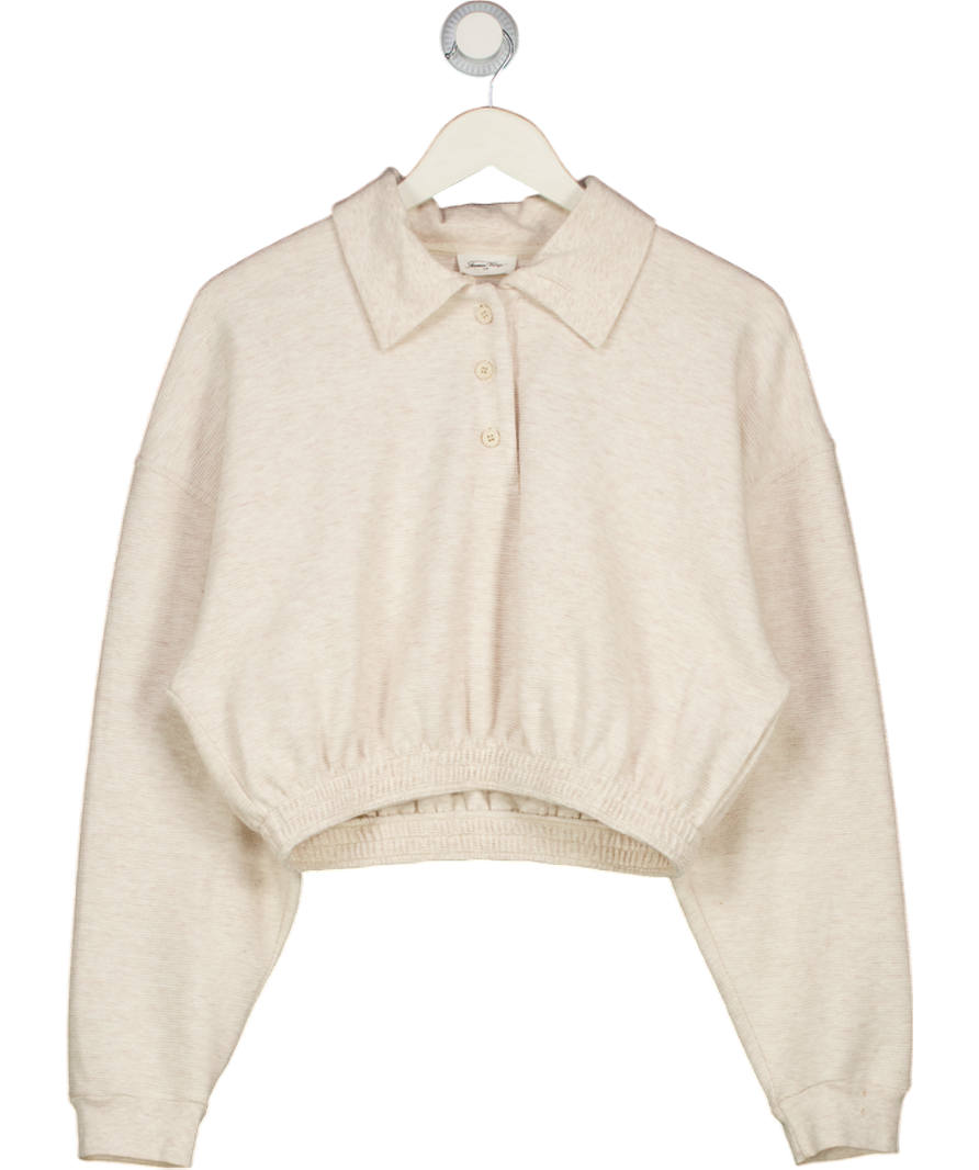 AMERICAN VINTAGE Cream Textured Button Collared Polo Top UK S
