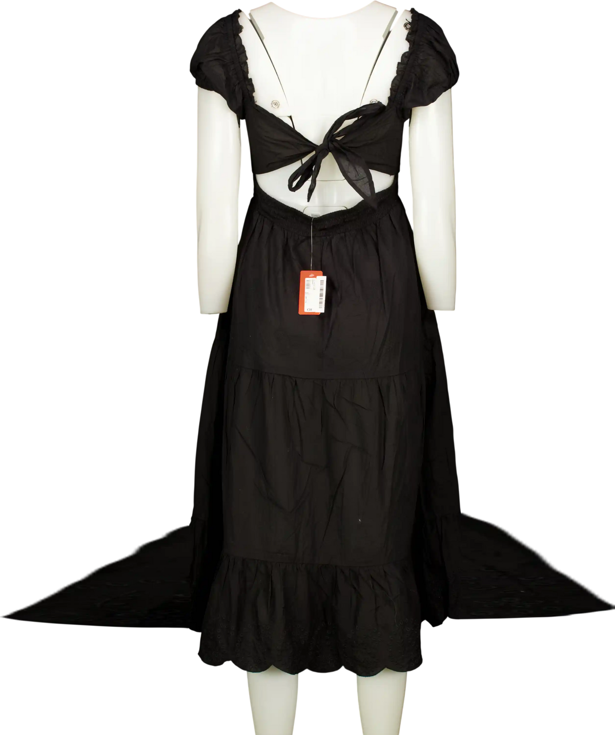 River Island Resort Black Cotton Shirred Waist Bow Back Midi Dress UK S