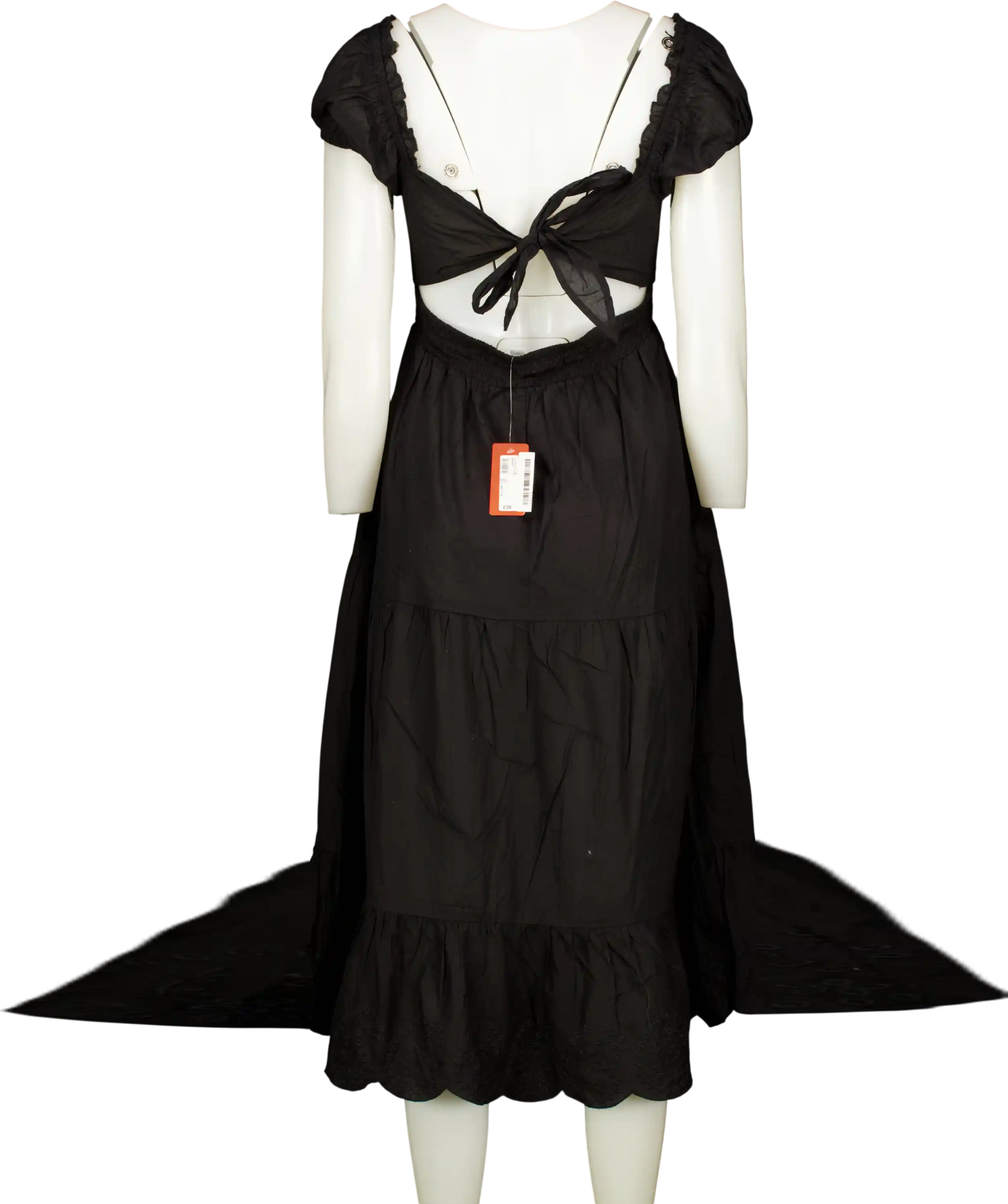 River Island Resort Black Cotton Shirred Waist Bow Back Midi Dress UK S