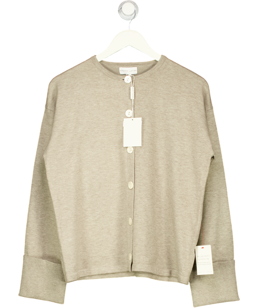 PRETTY LAVISH Beige Knit Cardigan With Mother Of Pearl Buttons UK XS