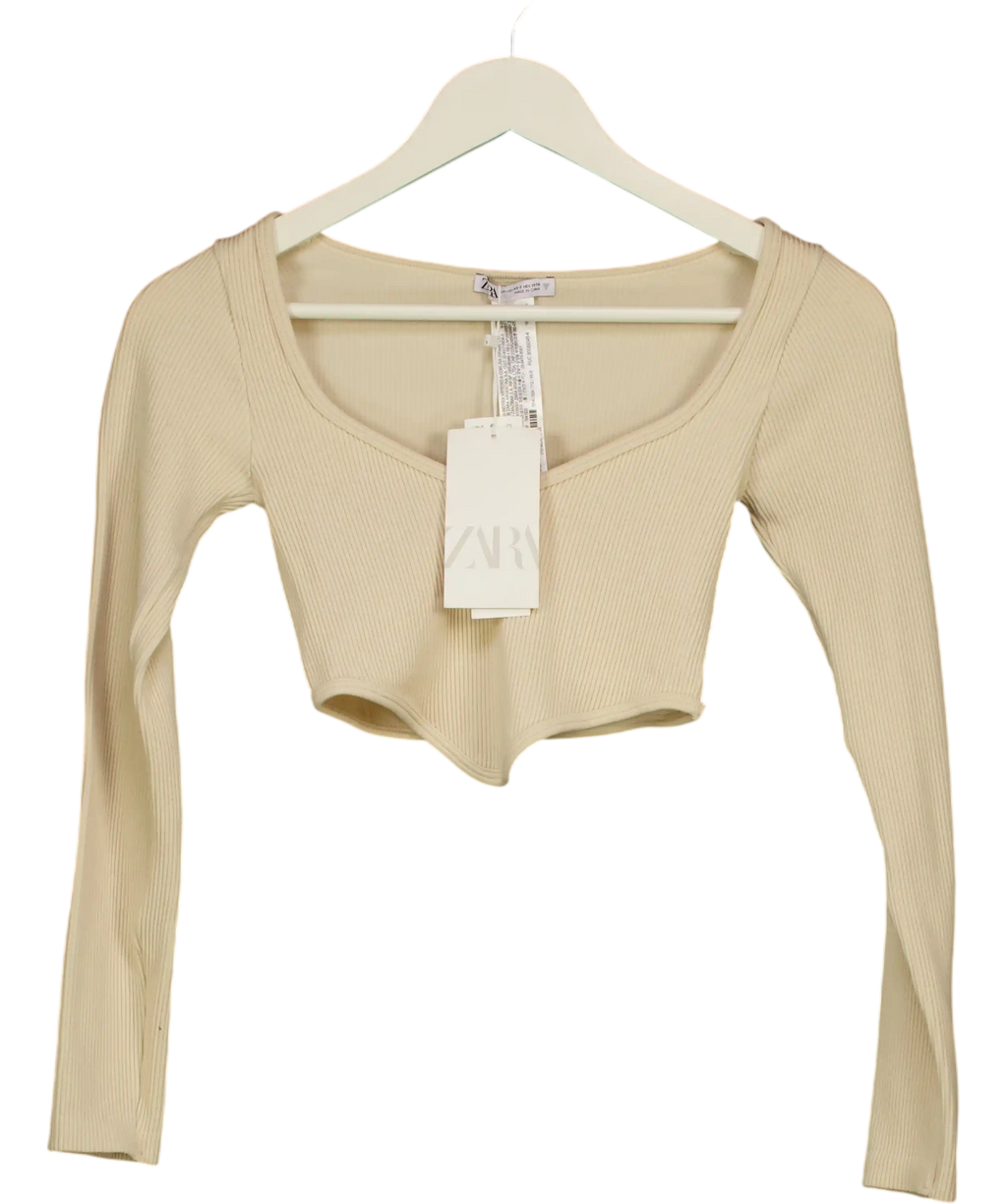 ZARA Beige Seamless Ribbed Crop Top UK XS/S