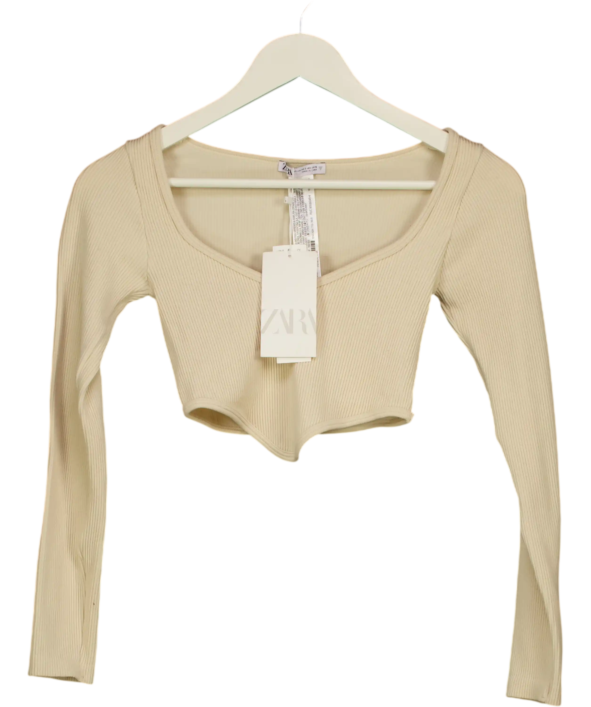 ZARA Beige Seamless Ribbed Crop Top UK XS/S