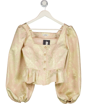 ab'itu world Metallic Peach / Metallac Silk Blend Jacquard Ballon Sleeve Blouse UK S