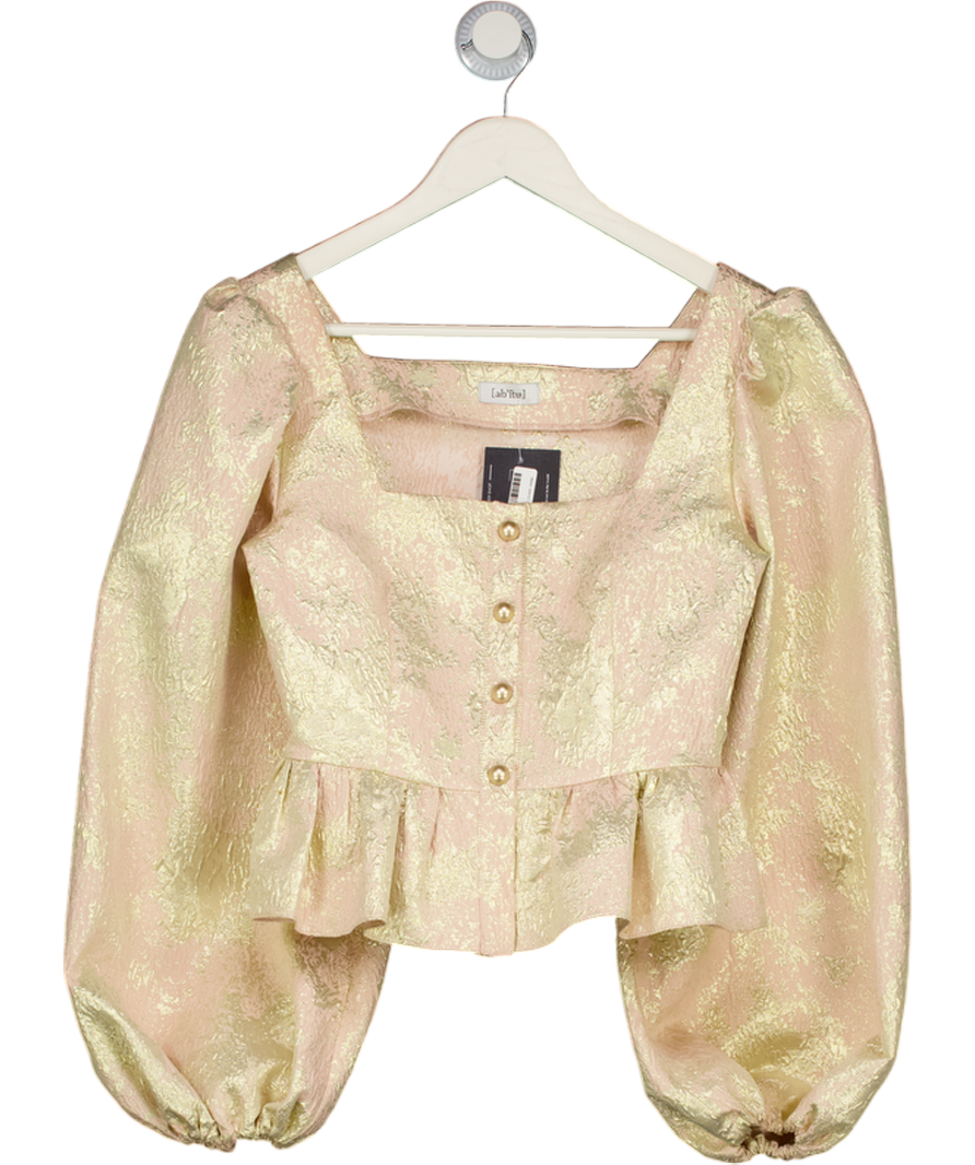 ab'itu world Metallic Peach / Metallac Silk Blend Jacquard Ballon Sleeve Blouse UK S