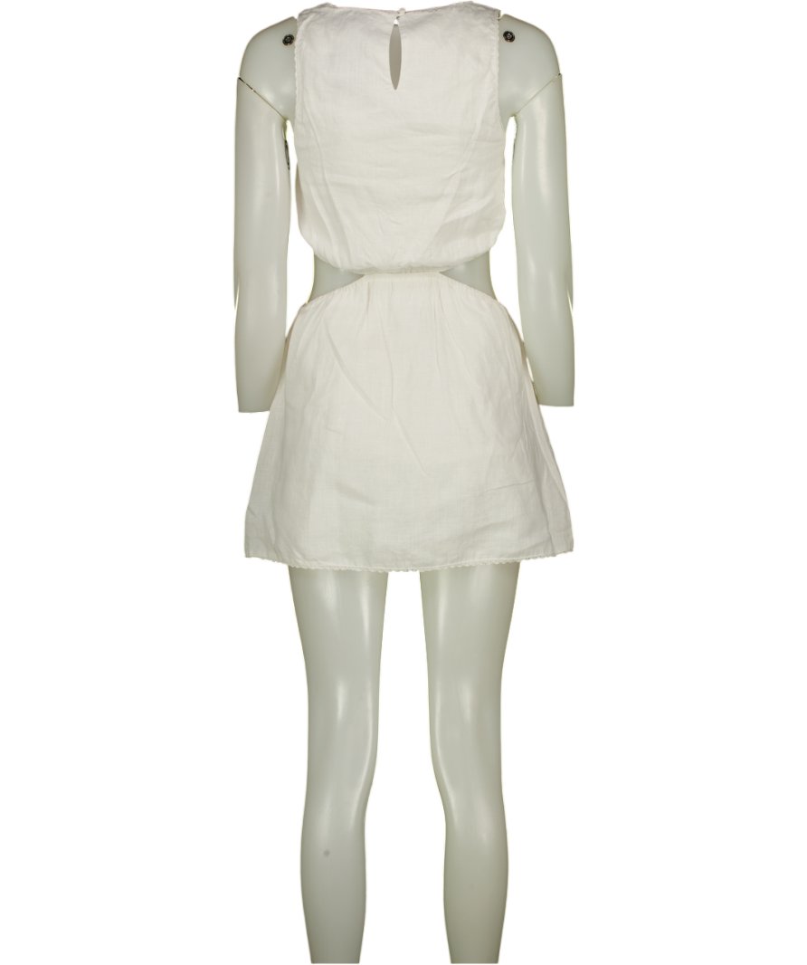 ONE MILE White Linen Lined Cut-out Mini Dress UK 6