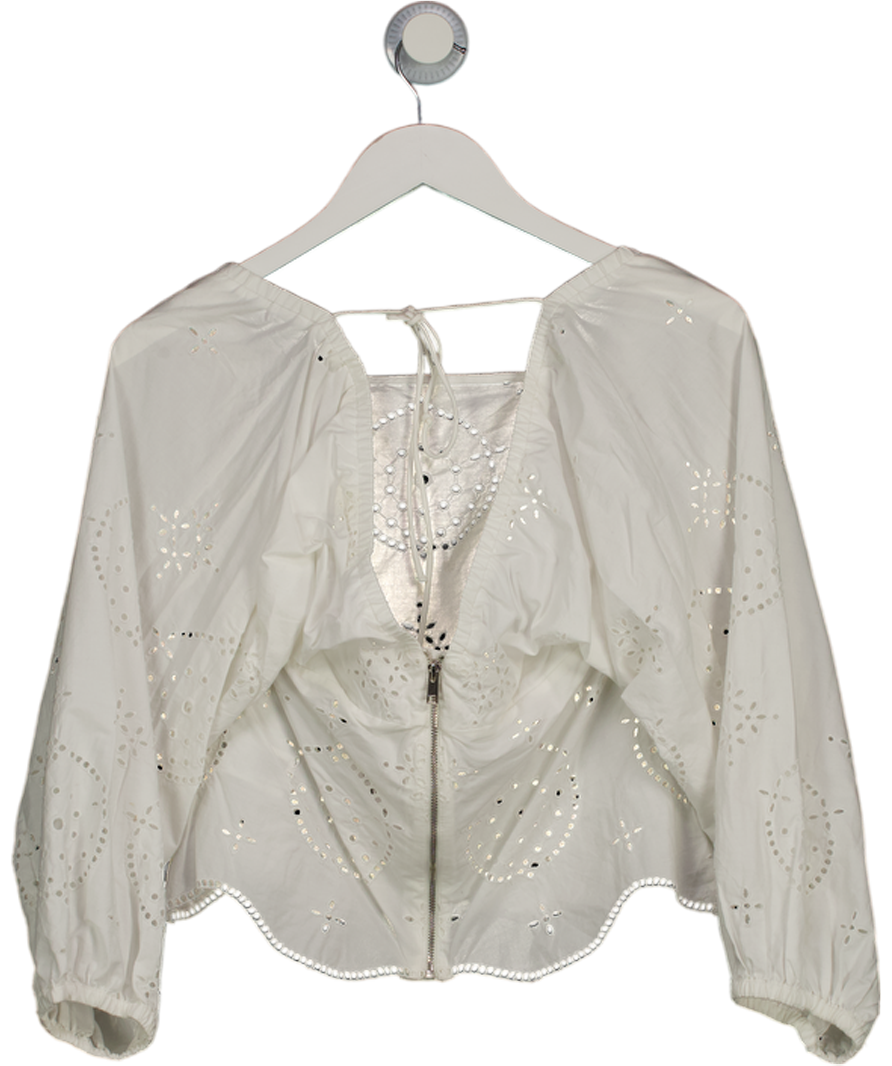 REISS White Becci Embroidered Scalloped Hem Brderie Blouse UK 10