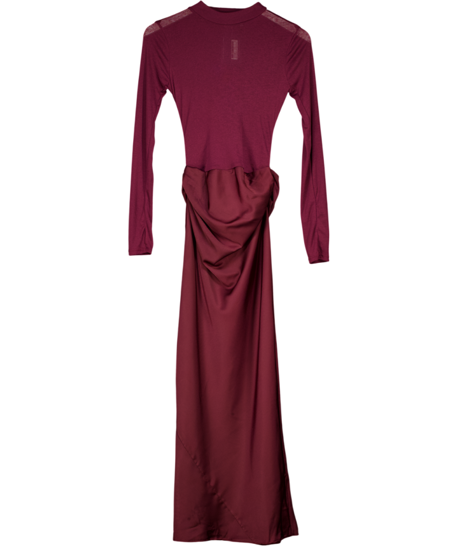 ASOS Purple Mesh Long Sleeve Column Midi Dress In Burgundy UK 8