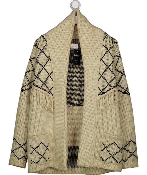Anine Bing Beige Chunky Knit Ethnique Fringed Cardigan UK S
