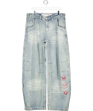 EME STUDIOS Washed Blue Patch Detail Baggy Jeans W32