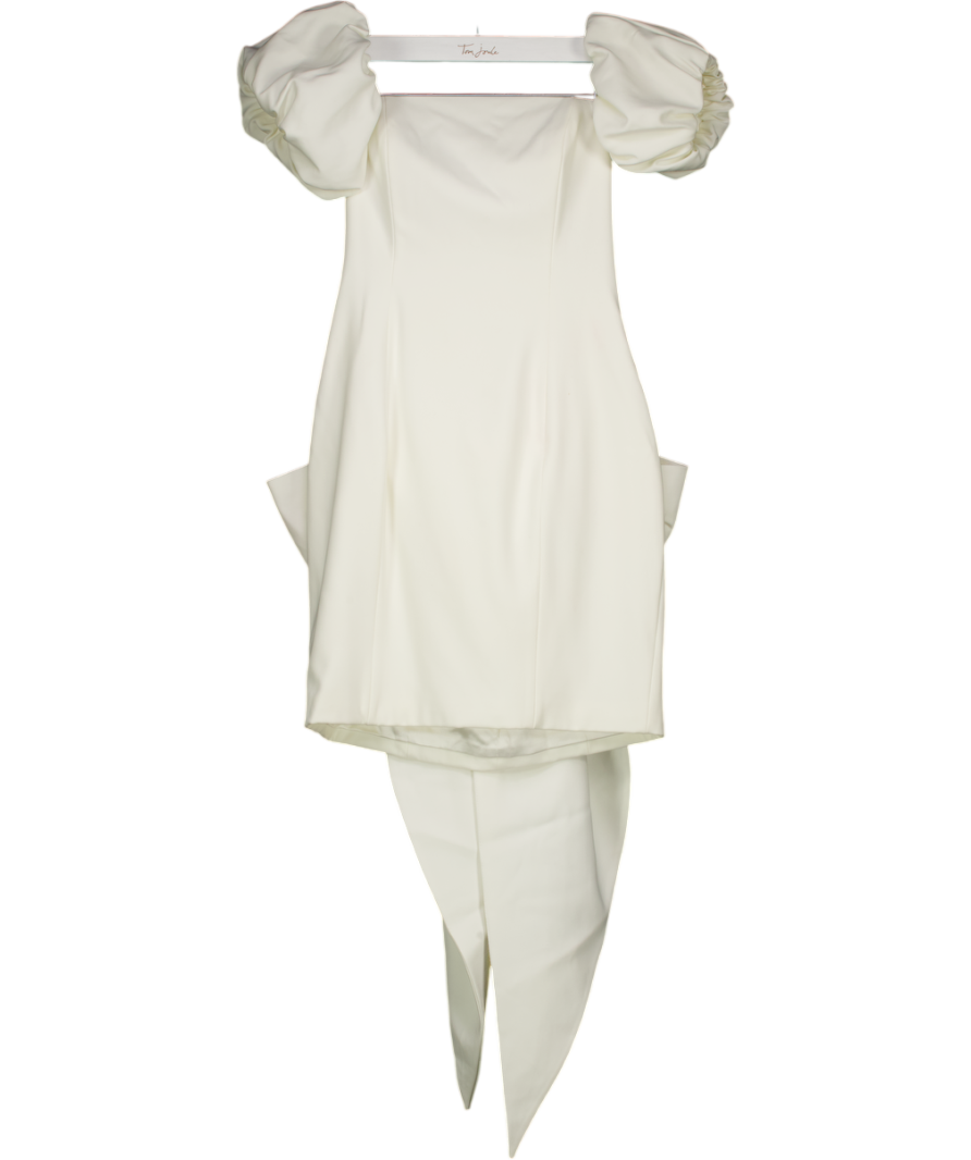 NADINE MERABI Emiliee White Mini Bow Back Dress With & Detachable Sleeve UK S/M