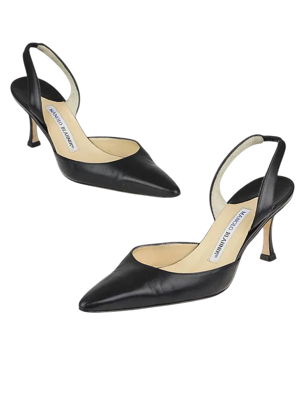 Manolo Blahnik Carolyne Leather Mid-heel 70mm Halter Pump In Black UK 3.5 EU 36.5 👠
