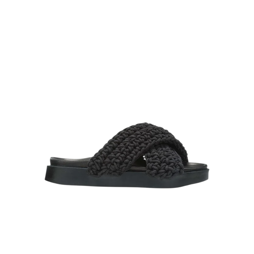 INUIKII Black Woven Slide Sandals With Soft Leather Footbed UK 5 EU 38 👠